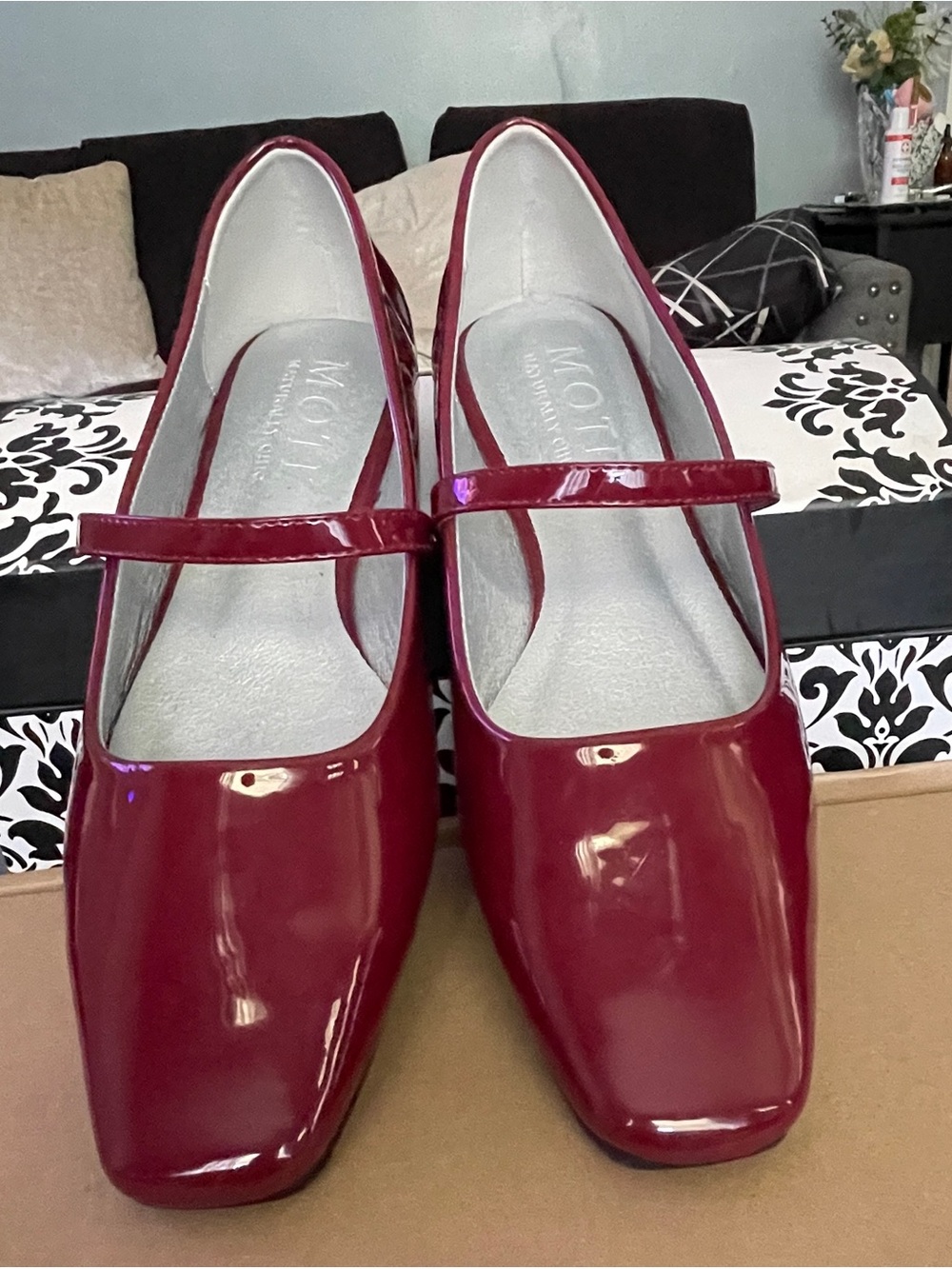 MOTF Burgundy Patent Mary Jane Flats with Strap